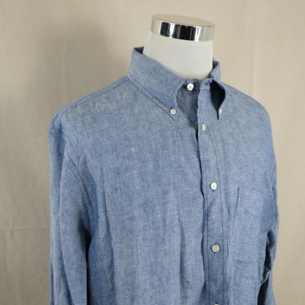 Brooks Brothers XL 100% Linen Regent Fit Shirt Blue Button Down Casual Mens